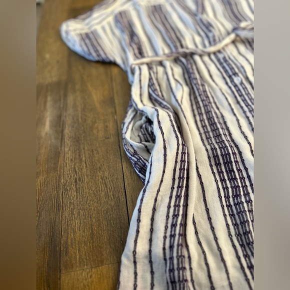 LULUS Beach Weekend Cream and Purple Striped Button-Up Shirt Dress Belted Lined - Picture 13 of 15